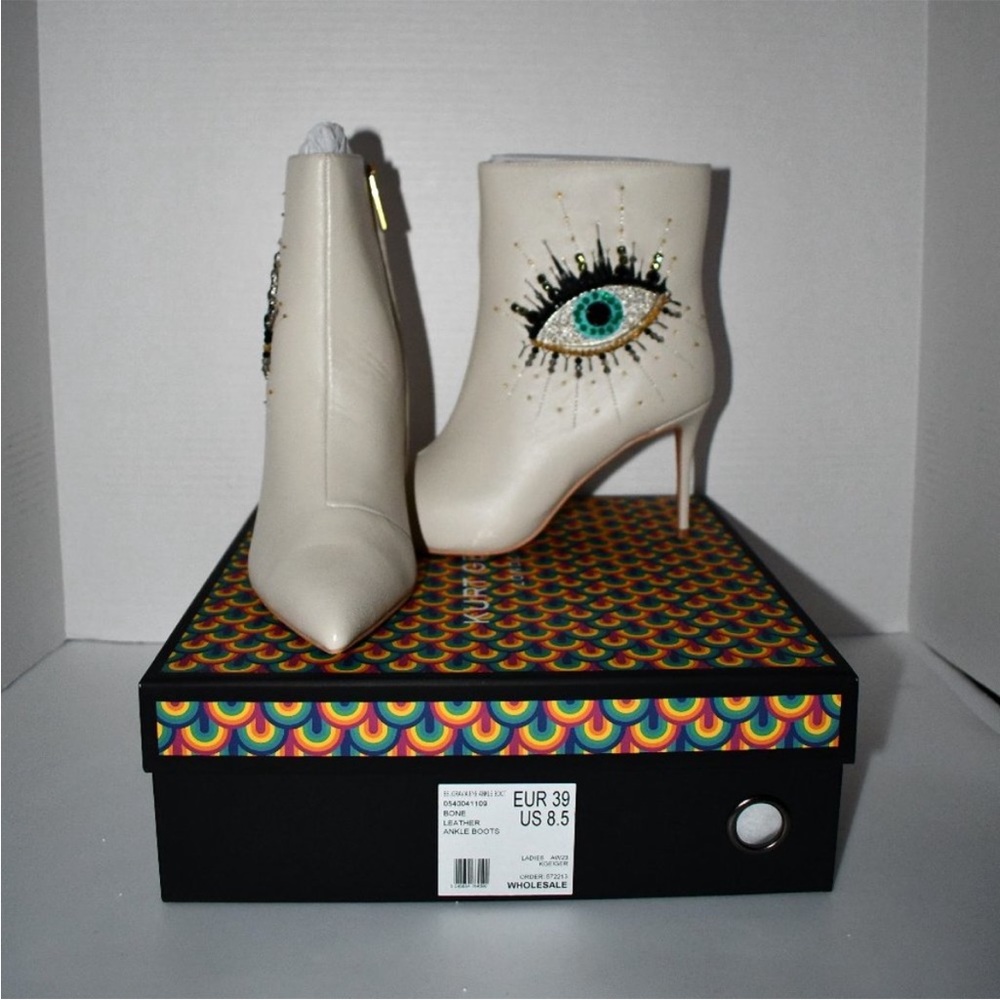 Kurt Geiger Belgravia Crystal Eye Stiletto Ankle Boot Bone size 7.5 Order 572213